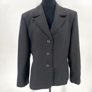 Evan-Picone Blazer Suit Jacket 16 Womens Black Waffle Texture 3 Button Career